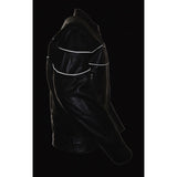 Milwaukee Leather LKM1785 Mens Black Leather Racer Style Motorcycle Jacket w/ Side Stretch and Reflective Piping