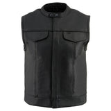 Milwaukee Leather LKM3720 Men's Black Leather Club Style Motorcycle Rider Vest with Concealed Snap Button Closure
