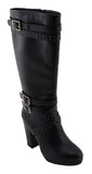 Milwaukee Leather MBL9422 Women's Tall Black Studded Strap Fashion Casual Boots with Platform Heel