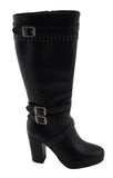 Milwaukee Leather MBL9422 Women's Tall Black Studded Strap Fashion Casual Boots with Platform Heel