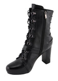Milwaukee Leather MBL9431 Women's Black Lace-Up Fashion Boots with Block Heel and Buckle Strap