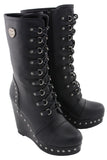 Milwaukee Leather MBL9438 Women's Black Tall Lace-Up Fashion Casual Boots with Platform Wedge