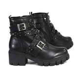 Milwaukee Leather MBL9444 Women's Bruiser Premium Black Lace-Up Fashion Boots w/ Studded Straps