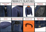 Milwaukee Leather MDM3020 Men's Blue Denim '5-in-1' Club Style Vest with Removable Hoodie