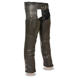 Milwaukee Leather Men's Black Premium Leather Motorcycle Rider Chaps w/ Thigh Pocket and Mesh Liner-ML1190