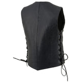 Milwaukee Leather ML1254 Women's Black Premium Leather Side Lace Motorcycle Rider Vest w/ Milwaukee Leather Logo Snaps Closure