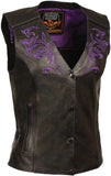 Milwaukee Leather ML1293 Women's Black and Purple ‘Wing Studded’ Leather Vest