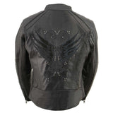 Milwaukee Leather ML1952 Women's Black 'Embroidered Wing and Stud Design' Leather Scooter Jacket