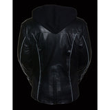 Milwaukee Leather ML2066 Women's 3/4 Black Leather Hoodie Jacket with Reflective Tribal Design