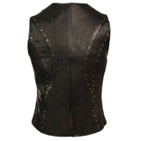 Milwaukee Leather ML2078 Women's Black Premium Leather Motorcycle Rider Vest- Studding Detail with Front Zip Closure