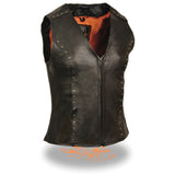Milwaukee Leather ML2078 Women's Black Premium Leather Motorcycle Rider Vest- Studding Detail with Front Zip Closure
