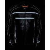 Milwaukee Leather ML2083 Men's Black Premium Leather Vented Motorcycle Rider Jacket w/ Reflective Piping