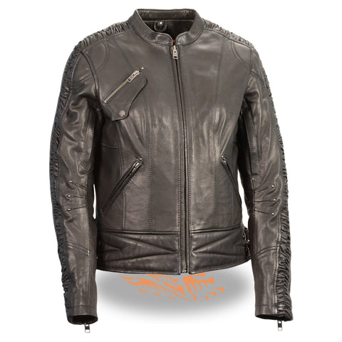 Milwaukee Leather MLL2571 Women's Black 'Crinkled Arm' Racer Jacket