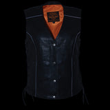Milwaukee Leather MLL4500 Women's Black Leather Classic V-Neck Side Lace Motorcycle Rider Vest W/Front Snap Closure