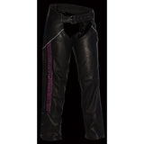Milwaukee Leather Chaps for Women Black Lightweight Goat Skin- Crinkled Stripes Reflective Motorcycle Chap- MLL6501