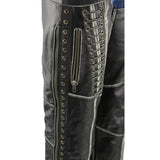 Milwaukee Leather Premium Black Leather Motorcycle Chaps for Women w/ Rubbed Seams-Lace Detail MLL6526