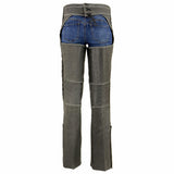 Milwaukee Leather Women Distress Grey Premium Leather Motorcycle Chaps w/ Accent Lace Details MLL6536