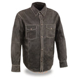 Milwaukee Leather MLM1605 Men's 'Button Down' Distressed Grey Casual Biker Leather Shirt