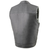 Milwaukee Leather MLM3507 Men's Black Naked Leather Vest - Old Glory Laced Armholes Grey Stitching Club Style Vest