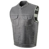 Milwaukee Leather MLM3507 Men's Black Naked Leather Vest - Old Glory Laced Armholes Grey Stitching Club Style Vest