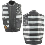 Milwaukee Leather MLM3507 Men's Black Naked Leather Vest - Old Glory Laced Armholes Grey Stitching Club Style Vest