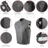 Milwaukee Leather MLM3507 Men's Black Naked Leather Vest - Old Glory Laced Armholes Grey Stitching Club Style Vest