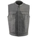 Milwaukee Leather MLM3507 Men's Black Naked Leather Vest - Old Glory Laced Armholes Grey Stitching Club Style Vest