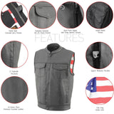 Milwaukee Leather MLM3508 Men's Black Naked Leather Vest - Old Glory Laced Armholes Black Stitching Club Style Vest