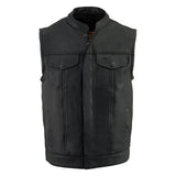 Milwaukee Leather MLM3510 Men's Black Naked Leather Club Style Vest - Dual Closure Open Neck Motorcycle Rider Vest