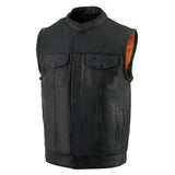 Milwaukee Leather MLM3510 Men's Black Naked Leather Club Style Vest - Dual Closure Open Neck Motorcycle Rider Vest