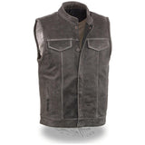 Milwaukee Leather MLM3513 Men's Naked Leather Club Style Vest- Concealed Snaps Zipper Closure Motorcycle Rider Vest