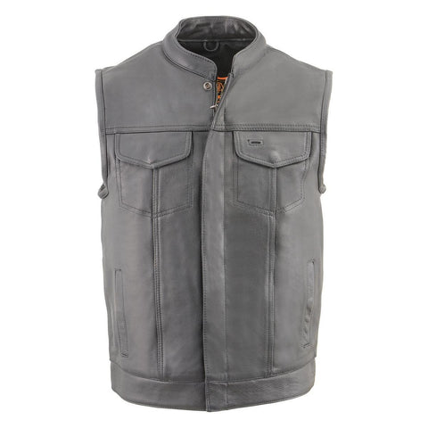 Milwaukee Leather MLM3514 Men's Black “Cool-Tec” Naked Leather Vest - Club Style Dual Closure Motorcycle Rider Vest