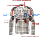 Milwaukee Leather MPM1636 Men's Plaid Flannel Biker Shirt with CE Approved Armor - Reinforced w/ Aramid Fiber