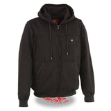 Nexgen Heat MPM1713SET Men's “Fiery’’ Heated Hoodie- Black Zipper Front Sweatshirt Jacket for Winter w/Battery Pack