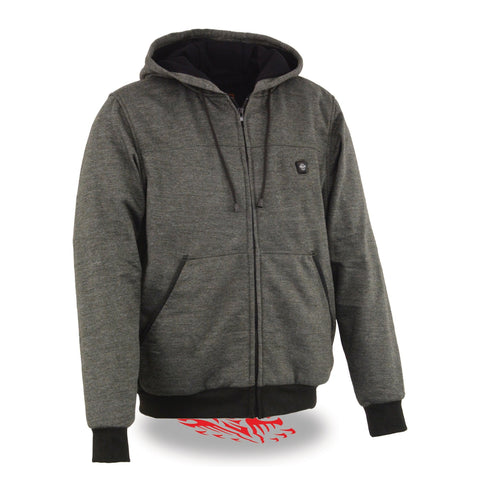 Nexgen Heat MPM1713SET Men's “Fiery’’ Heated Hoodie - Grey Zipper Front Sweatshirt Jacket for Winter w/Battery Pack