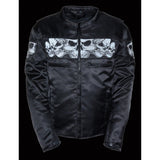 Milwaukee Leather MPM1730 Black Padded Textile Motorcycle Jacket for Men w/ Reflective Skulls - All Season Motorcycle Jacket