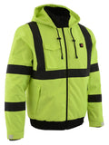 Nexgen Heat MPM1773SET Men's Heated High Visibility Work Hoodie, Neon Green Hi Vis Reflective Hoodie w/ Battery