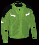 Milwaukee Leather MPM1792 Men’s Black and Green High-Viz Motorcycle Jacket with Armor – High Visibility Armored Mesh Racing Jacket