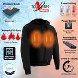 Nexgen Heat MPM1713SET Men's “Fiery’’ Heated Hoodie- Black Zipper Front Sweatshirt Jacket for Winter w/Battery Pack