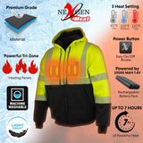 Nexgen Heat MPM1773SET Men's Heated High Visibility Work Hoodie, Neon Green Hi Vis Reflective Hoodie w/ Battery