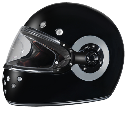 DOT Daytona Retro Full Face Motorcycle Helmet: Vintage Style for Men, Women, & Youth - Hi-Gloss Black w/ Chrome Accents