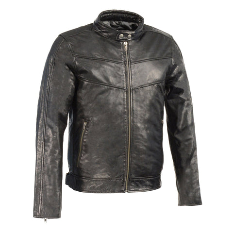 Milwaukee Leather SFM1835 Men's Black ‘Cafe Racer’ Leather Jacket with Snap Button Collar