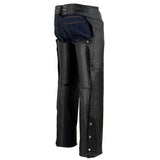 Milwaukee Leather Chaps for Men's Black Premium Leather- Classic Jean Style Pockets Motorcycle Riders Chap - SH1101