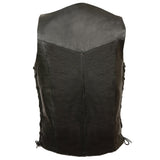 Milwaukee Leather SH1315Tall Men's Black Leather Classic V-Neck Side Lace Motorcycle Rider Vest w/ Snap Closure