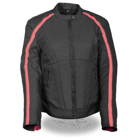 Milwaukee Leather SH1954 Women's Black and Red Textile Jacket with Stud and Wings Detailing