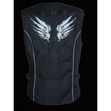 Milwaukee Leather SH1955 Ladies Black Textile Vest with Wing Embroidery