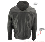 Xelement XS1025 Men’s 'Cross Rake' Black Snap Front Leather Shirt Jacket with Removable Hoodie