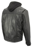 Xelement XS1025 Men’s 'Cross Rake' Black Snap Front Leather Shirt Jacket with Removable Hoodie