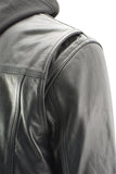 Xelement XS1025 Men’s 'Cross Rake' Black Snap Front Leather Shirt Jacket with Removable Hoodie