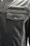 Xelement XS1025 Men’s 'Cross Rake' Black Snap Front Leather Shirt Jacket with Removable Hoodie